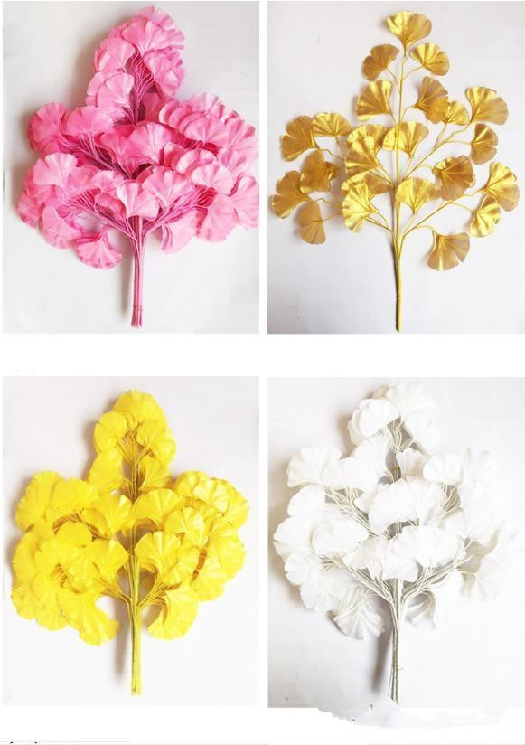 12pcs 60cm Ginkgo Biloba Leaf Five Branches Maidenhair Trees Leaves Artificial Tree Silk Branch Stem Wedding Garden Decoration