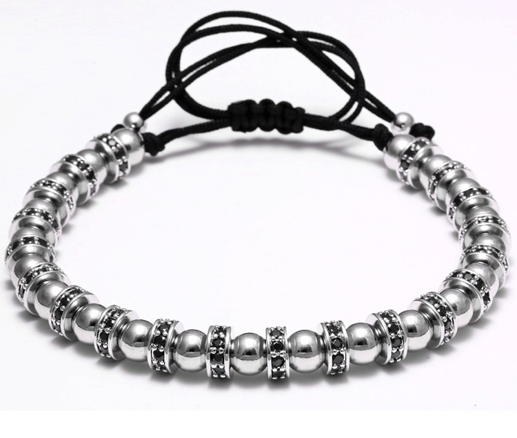 Zircon Stoppers Bangle Men Bracelets 6 mm Micro Pave CZ Beads Braiding Macrame Valentine's Gift