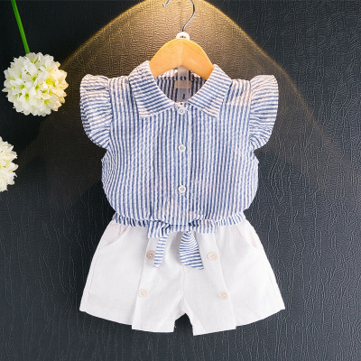 2018 New Children Fashion Set Baby Girls Sleeveless Striped Shirt Button Down+ White Short Pants Cotton Blending Breathable Clothing Sets, Blue
2018 New Children Fashion Set Baby Girls Sleeveless Striped Shirt Button Down+ White Short Pants Cotton Blending Breathable Clothing Sets, Blue