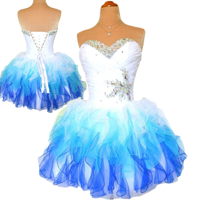 Organza Puffy Short Prom Dresses Sweetheart Beaded Ruffles Pleated Lace Up Sweet 16 Ball Gown Homecoming Dresses Real Photos