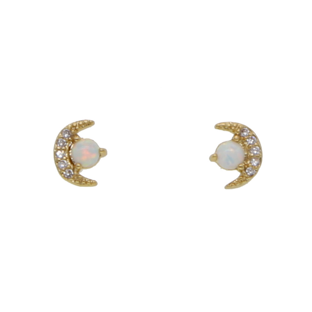 2021 Moon star stud earring for girl gift Christmas gift jewelry minimal delicate cute tiny moon with cz opal stone paved lovely ear jewelry
