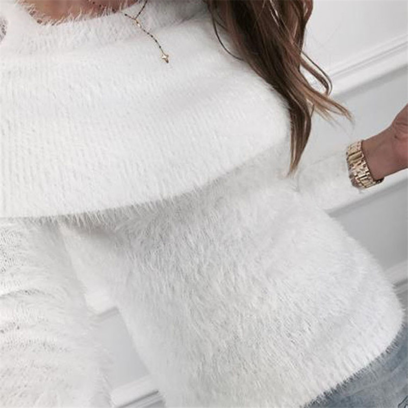 2018 newest off shoulder women sweaters fashion long sleeve autumn winter ruffles warm clothes pink white Pullover Tops sweaters C18111601