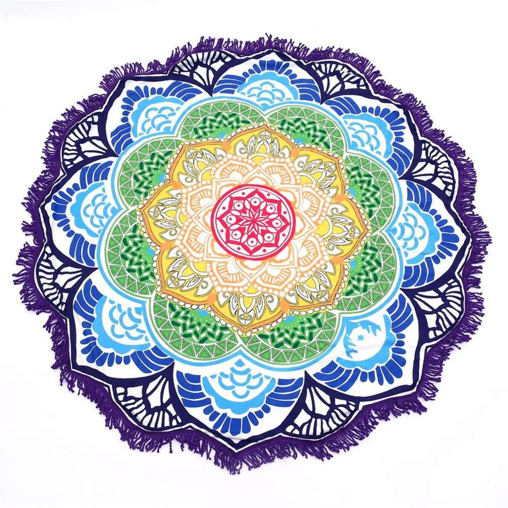147147CM Round Yoga Mat Towel Tapestry Tassel Decor With Flowers Pattern Circular Tablecloth Beach Picnic Mat