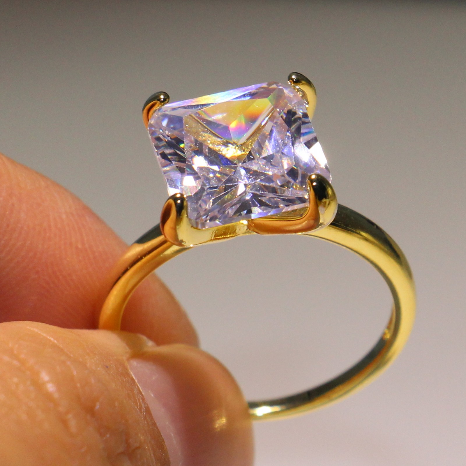 Sterg Sier & Gold Filled Emerald Cut White Topaz CZ Dia Solitaire Wedding Band Ring for Women