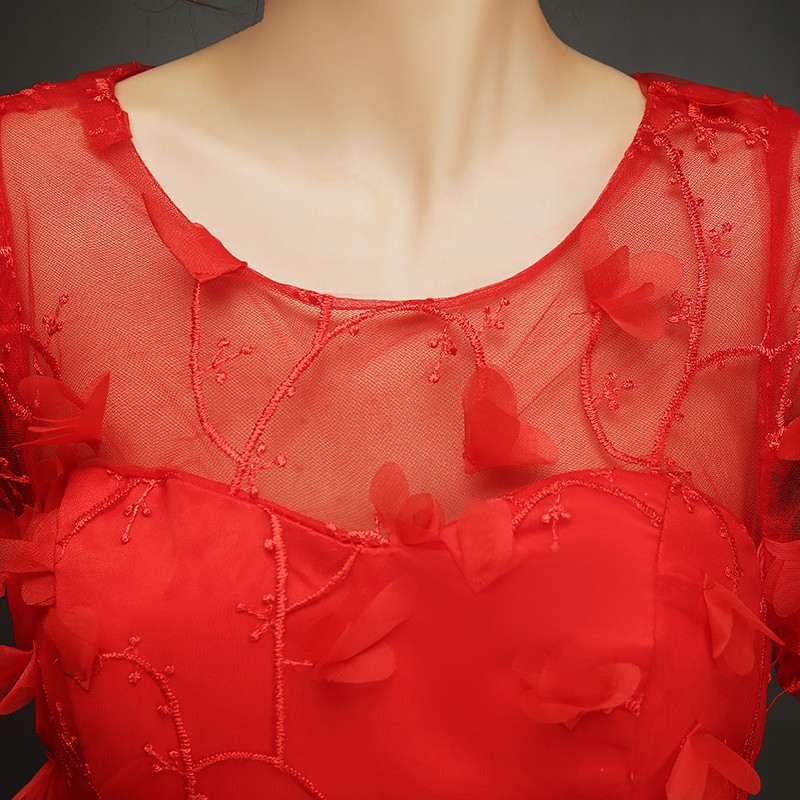 Customized Cheap Red Flowers Wedding Dress 2018 Fashion Sweetheart Half Sleeve Bride Gown Dresses Fashion robe de mariage