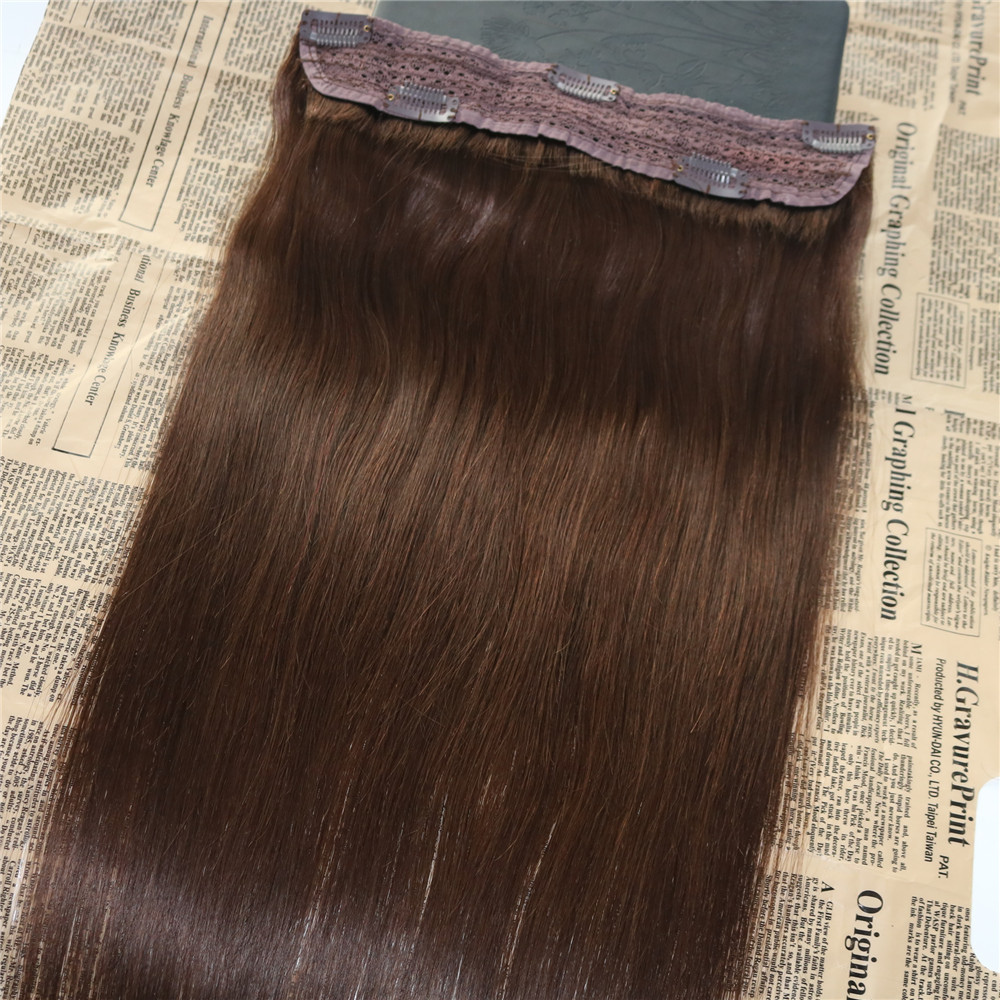 Wholesale Real Remy Human Hair #4 Dark Brown One Piece Clip in Hair Extensions with 5 clips Slik Straight Clip on Extension 70g