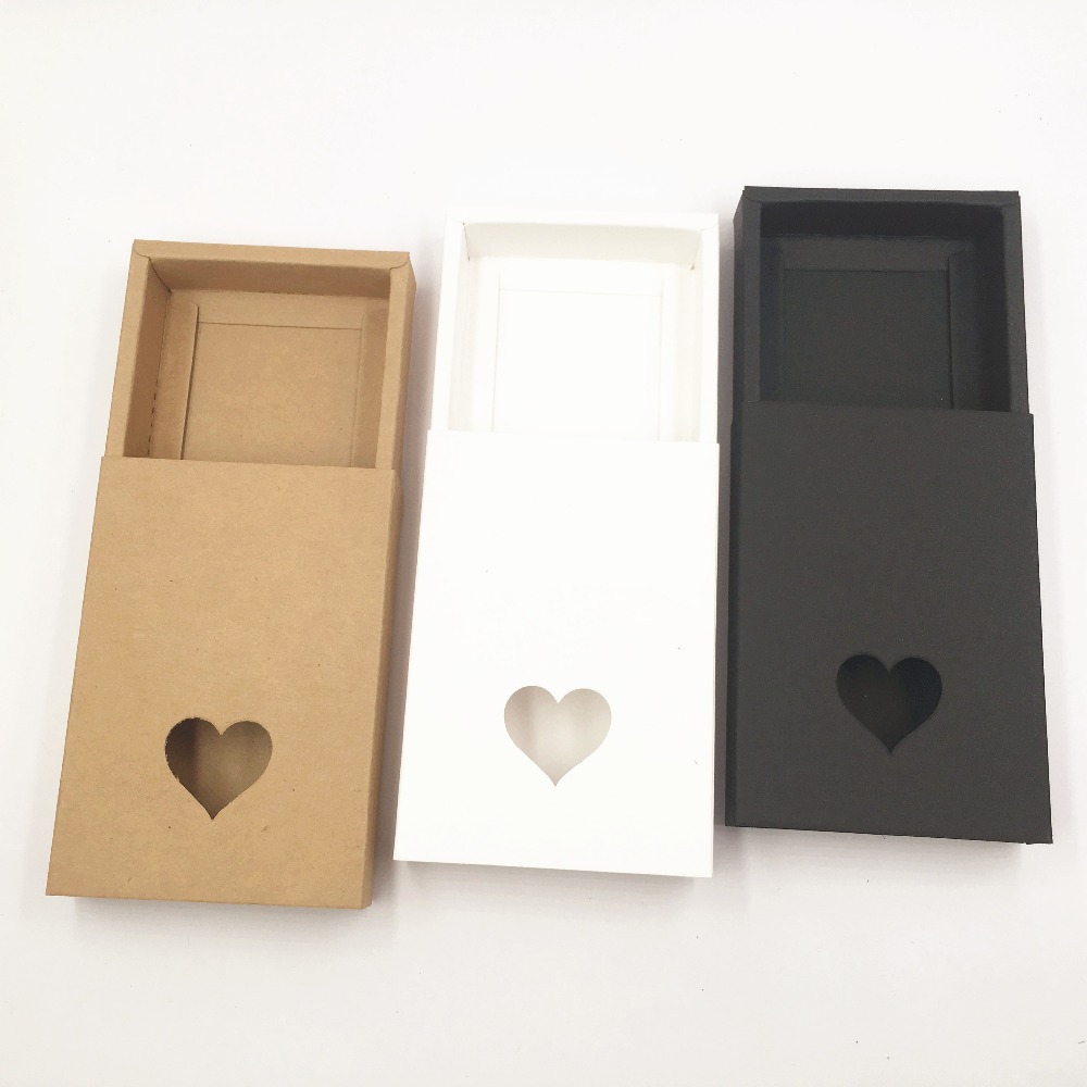 kraft paper cardboard gift boxes for wedding small black white brown paper drawer box hollow heart christmas gift packaging box 24pcs/lot