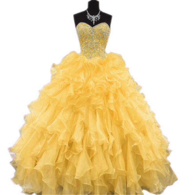 2018 Sexy Fashion Crystal Ball Gown Quinceanera Dress with Beading Sequines Organza Lace-Up Sweet 16 Dress Vestido Debutante Gowns BQ150