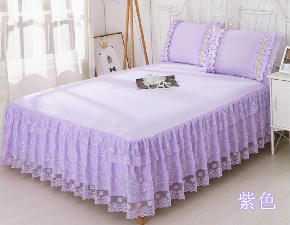 Pink Lace bedding Bed Skirt 1/3pcs Romantic Princess Bedspread Girls Bed sheet Pillowcase Home Textile Full Queen King Size