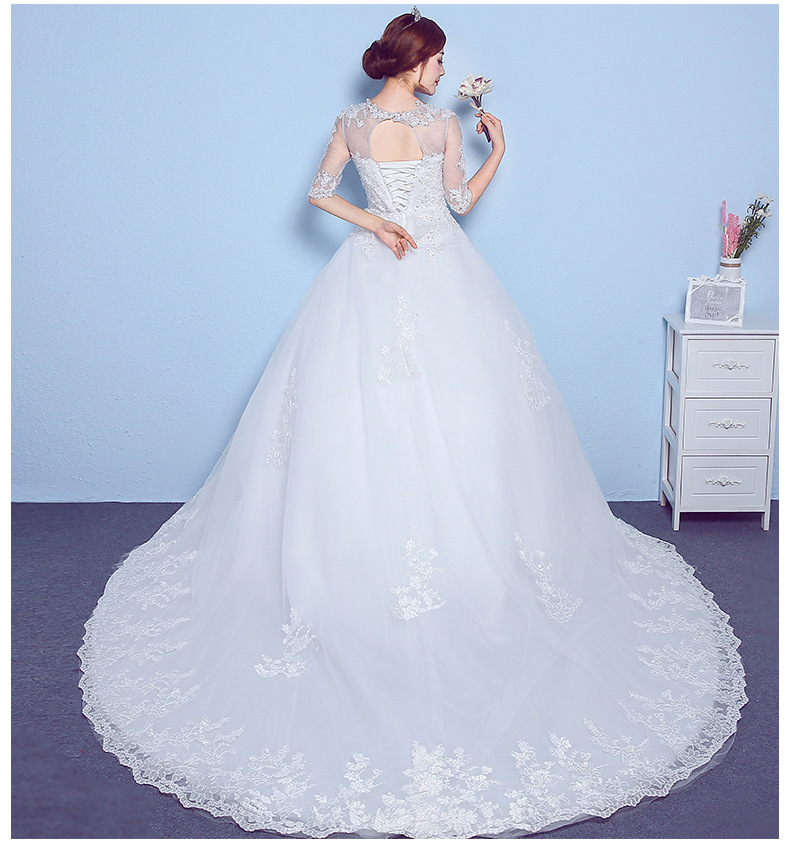 New Arrival Wedding Dress 2018 Vestido De Noiva Custom Made Royal Train Beaded Appliqued Lace Half Sleeve Embroidery