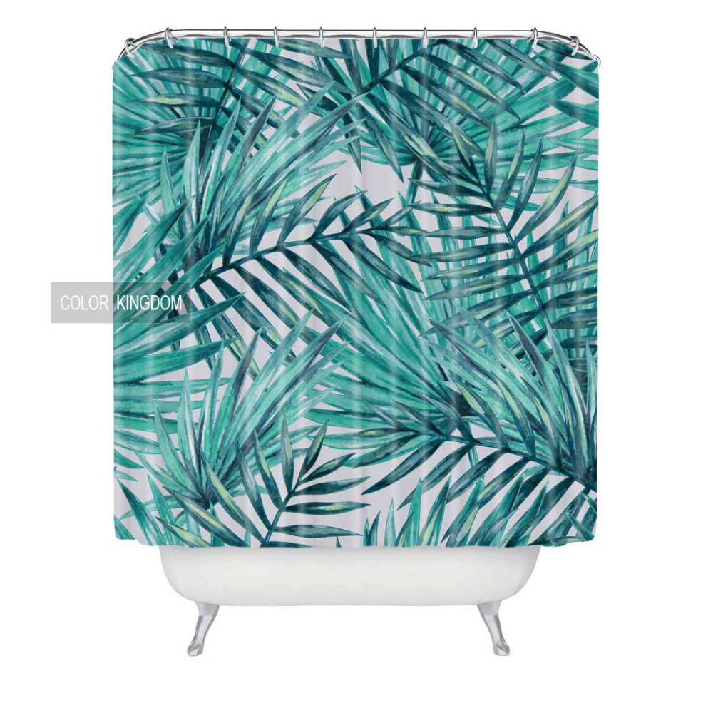 Sweetenlife Tropical Shower Curtain Polyester Fabric Simple Bathroom Curtain Designs Green Plants Curtains Bath Waterproof 180CM