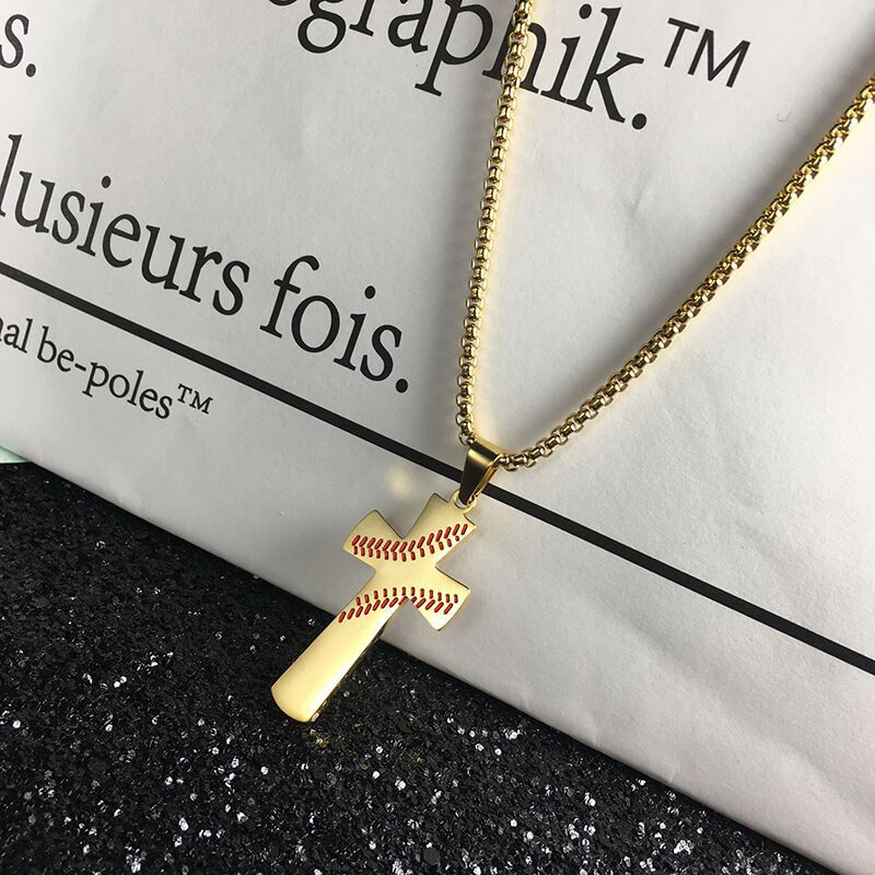 Charm Baseball Cross Scripture Pendants Cool Sport New Men Necklace Fitness Fashion Stainless Steel Workout Jewelry 18K Gold Plated