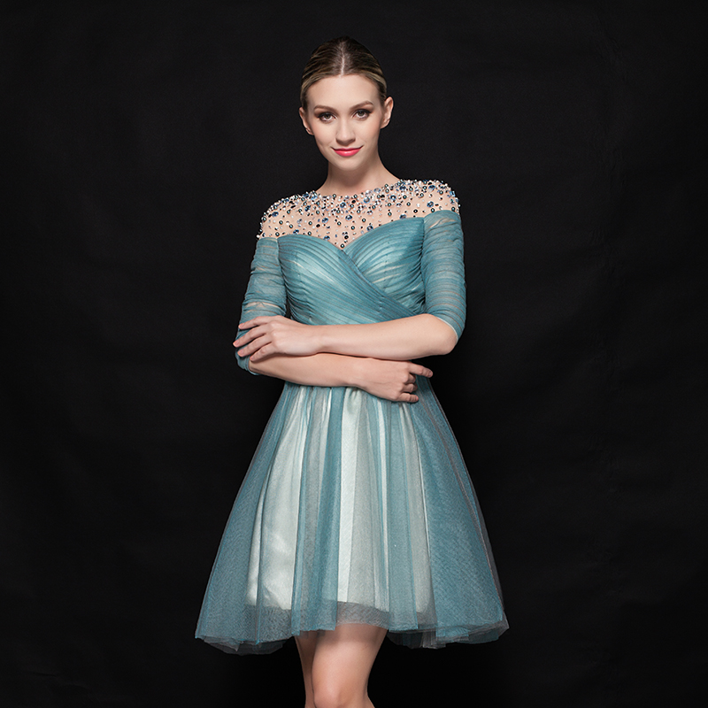Sexy Short Prom Dresses New Arrival Sheer with Beading Sequins Half Sleeves Pleats Tulle Party Dress, Same as image
Sexy Short Prom Dresses New Arrival Sheer with Beading Sequins Half Sleeves Pleats Tulle Party Dress, Same as image