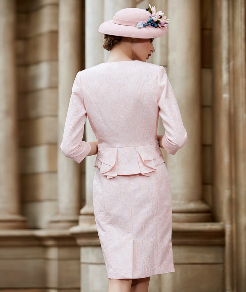 Two Pieces Mother Of The Bride Dresses Jewel Neck Keen Length Satin Formal Mothers Dress With 3/4 Long Sleeve Jacket