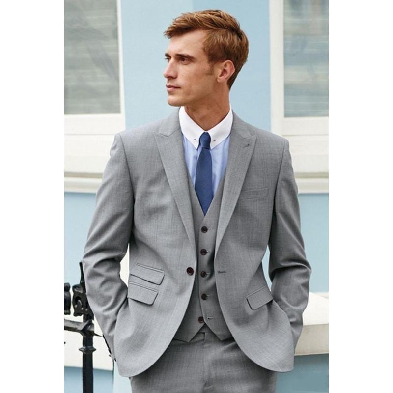 Light Gray Peak Lapel Groom Tuxedos Wedding Prom Dinner Groomsmen Business Suits Blazer Waistcoat Trousers 3 Sets W1882