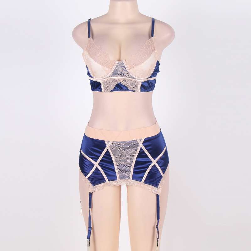Excellent quality white lace patchwork blue big size bra set underwire women lingerie set lacely garter sexy brief sets RW80186 S18101509 - view 4