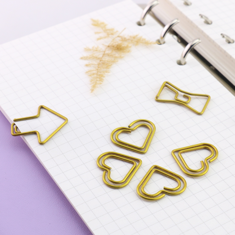 TUTU 50PCS/LOT Metal Material Bow Shape Paper Clip Gold Color Funny Kawaii Bookmark Office School Stationery Marking Clips H0037