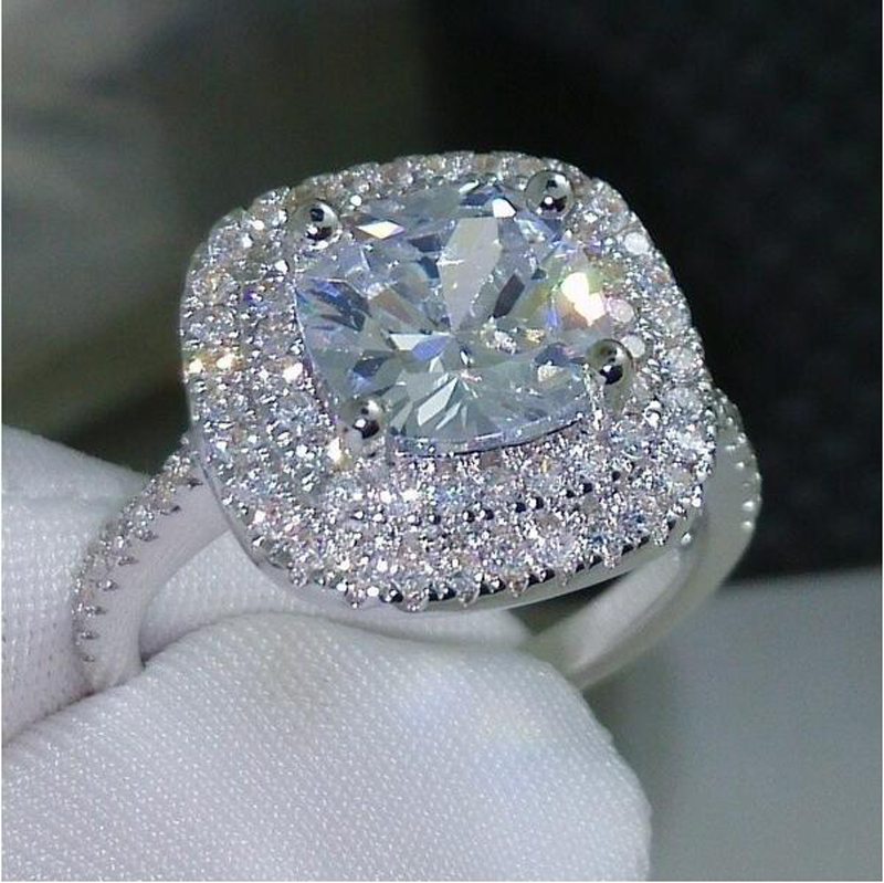 Luxury 925 Sterlling Silver Womens Wedding Simulated Diamond Rings Crystals Bridal Finger Rings Jewelry Accessories, Golden;silver