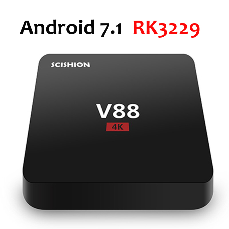 

V88 4K Android 7.1 TV Box Rockchip RK3229 1G/8G 4 USB 4K x 2K H.265 10-bit 60fps WiFi Quad Core 1.5GHZ Media Player