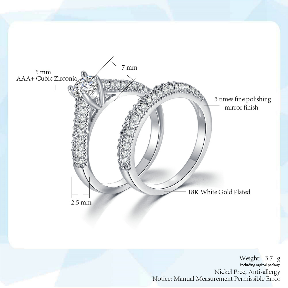 New Fashion Bridal Sets With Full Cubic Zirconia Rings For Women Engagement White/ Yellow Gold Color Jewelry Ring DZR001M