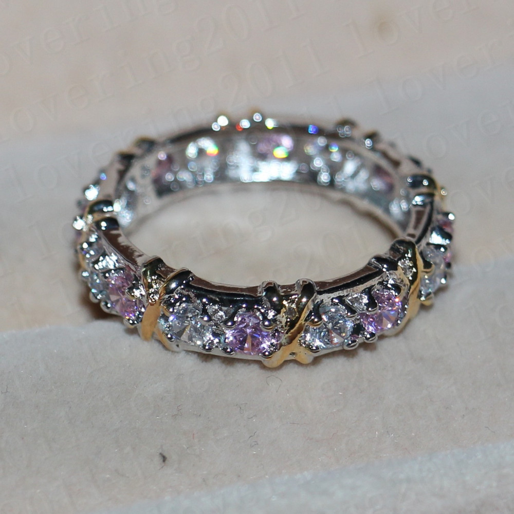 choucong Women Fashion ring Handmade pink stone Diamond 10KT White&Yellow Gold Filled Engagement Wedding Band Ring