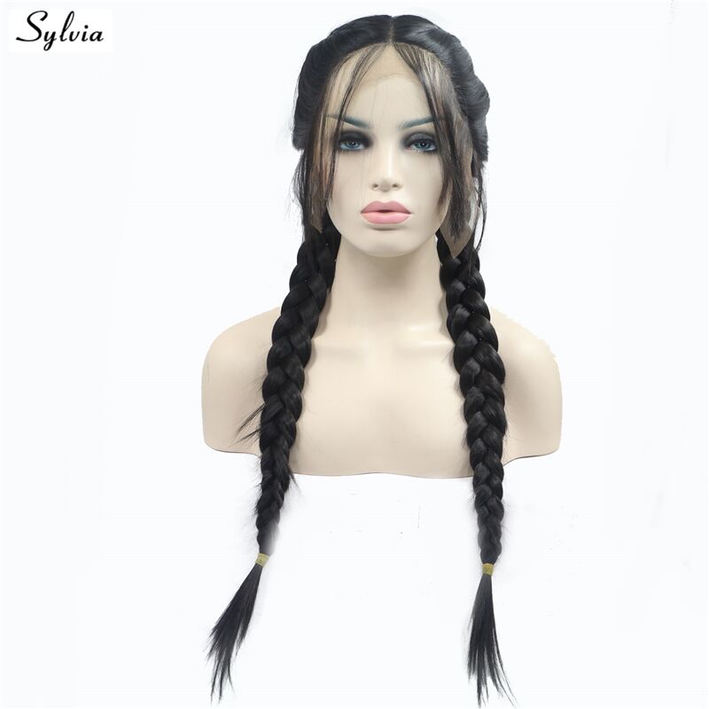 Free shipping New arrival natural color With Baby Hair Synthetic Lace Front Wigs Braided Box Braids Wig Long Glueless Heat Resistant Fiber