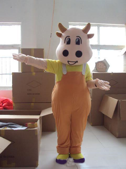 2018 High quality hot Suspender Bull Fancy Dress Cartoon Adult Animal Mascot Costume free shipping, As photo show