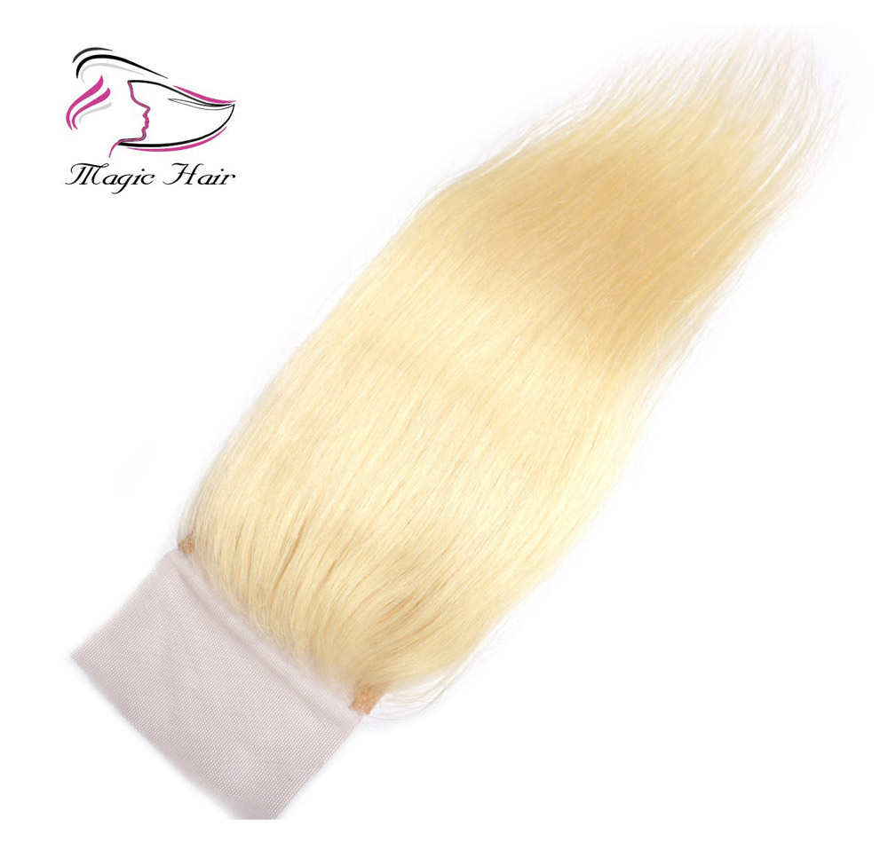 Evermagic 8A 613 Blonde Lace Closure Malaysian Peruvian Brazilian Virgin Human Hair Silky Straight 4*4 Closure Human Hair Extensions