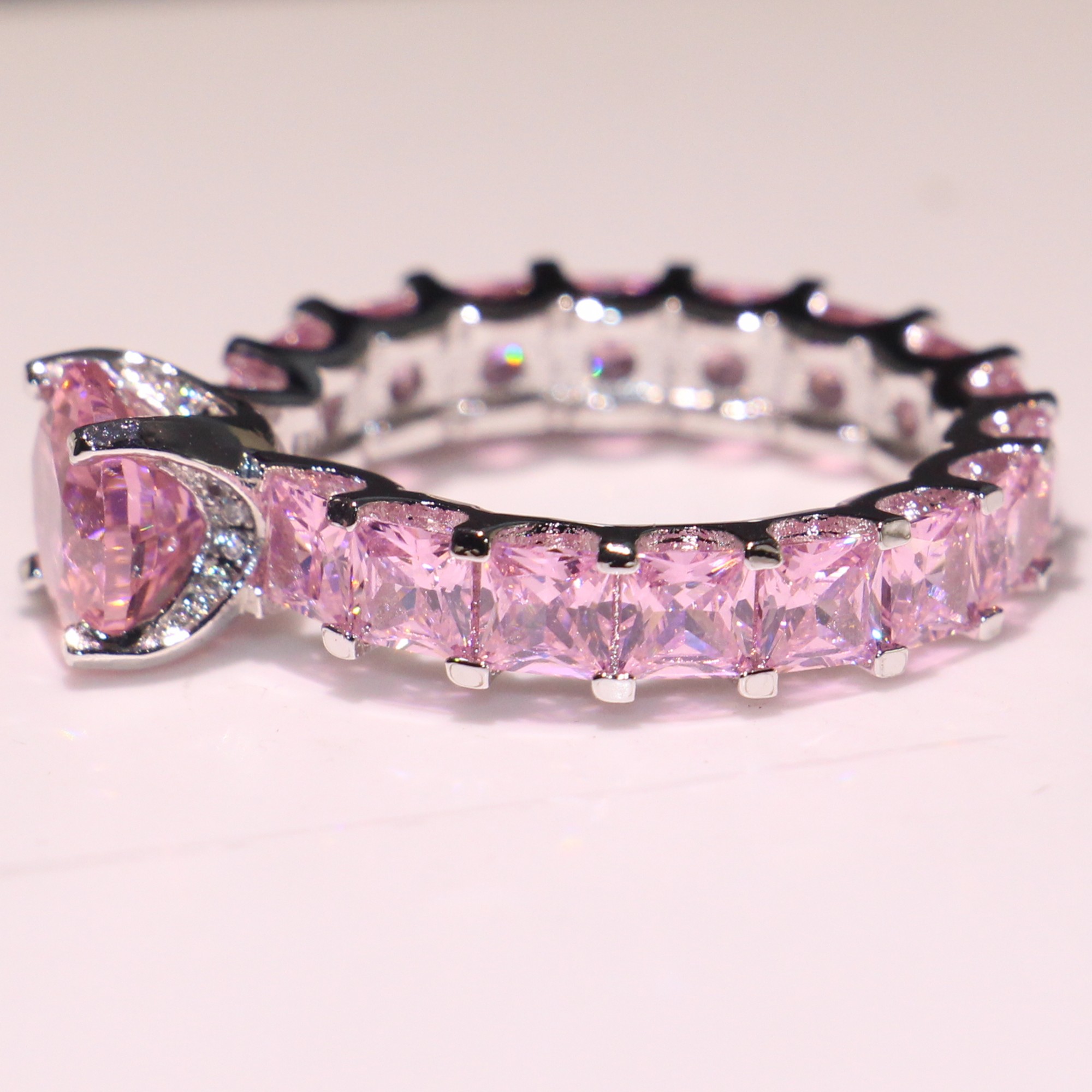 Stackable Ring: Pink Sapphire & CZ in Sterg Sier 9b70