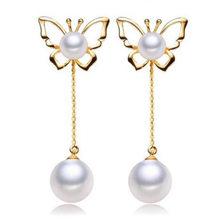 S925 Silver Pearl Butterfly Dangle Earrings Jewelry with 925 Silver Ear plug Four Wearing Methods