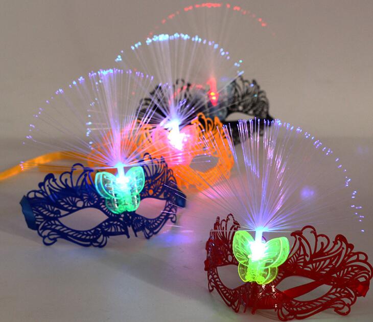 Women Venetian LED Fiber Mask Masquerade Fancy Dress Party Princess Feather Masks Multi Colors for Party