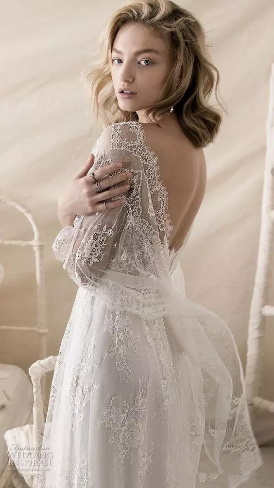 Bohemian A Line Dresses Lihi Hod Full Lace Bridal Gowns With Wraps Low Backless Plus Size Wedding Dress