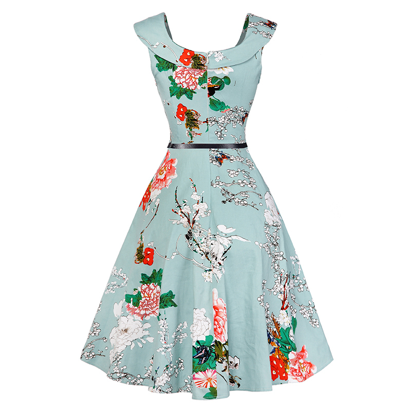 Kostlich Floral Print Women Summer Dress Hepburn 50s 60s Vintage Dress Women 2018 A-Line Party Dresses With Belt Sundress Female D1891301