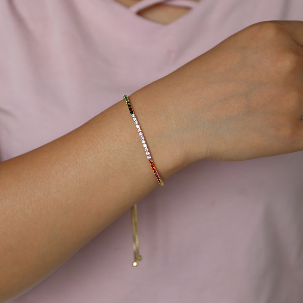 rainbow cz tennis bracelet for women new design fashion trendy jewelry bright colorful multi color stone fashion fashion jewelry