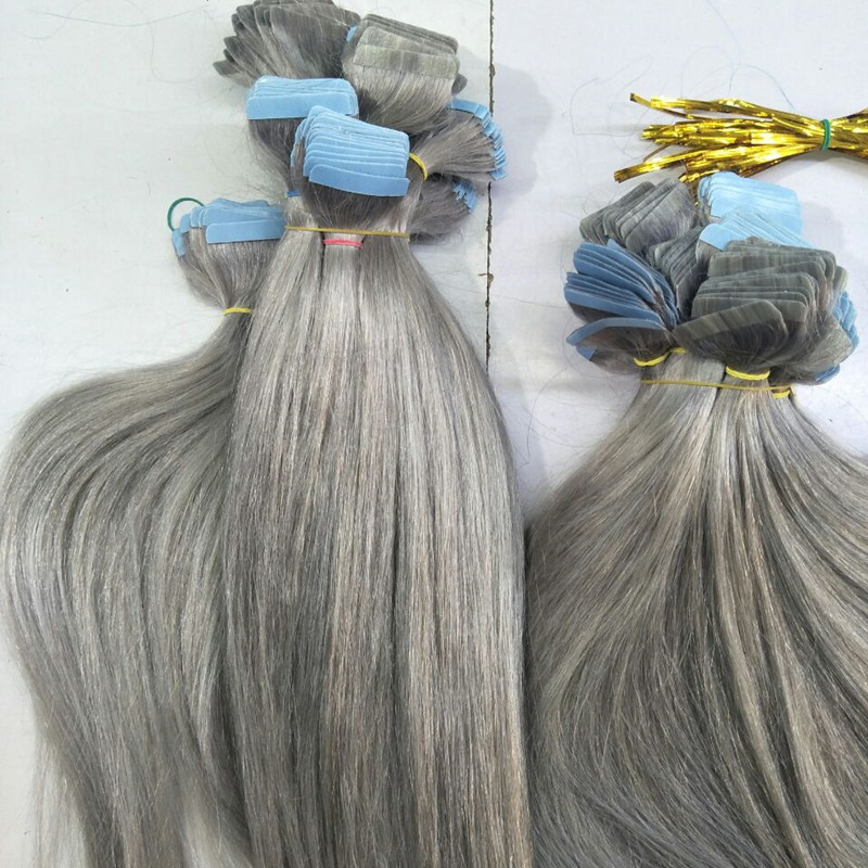 Pu Tape Remy Hair Brazilian grey Skin weft Hair Extensions Gray Color 2.5g pc 200Gr Lot Free DHL