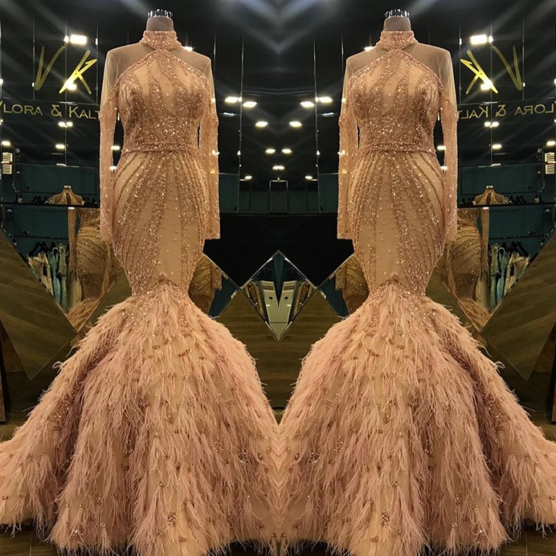 Gorgeous Crystal Feather Prom Dresses High Neck Sequins Applique Long Sleeve Mermaid Prom Dress Custom Made Celebrity Evening Dresses, Chocolate
Gorgeous Crystal Feather Prom Dresses High Neck Sequins Applique Long Sleeve Mermaid Prom Dress Custom Made Celebrity Evening Dresses, Chocolate