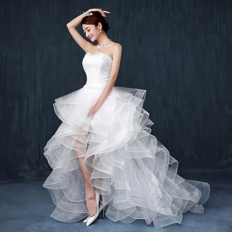 2018 Top Selling wedding dress Cheap Hight Low bride royal princess Lace Front Short Long Back train formal dress quality growns