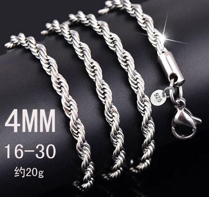 2018 Classic 4MM twisted rope chain necklace 16-24inches Fashion men necklace plating 925 sterling silver jewelry
2018 Classic 4MM twisted rope chain necklace 16-24inches Fashion men necklace plating 925 sterling silver jewelry