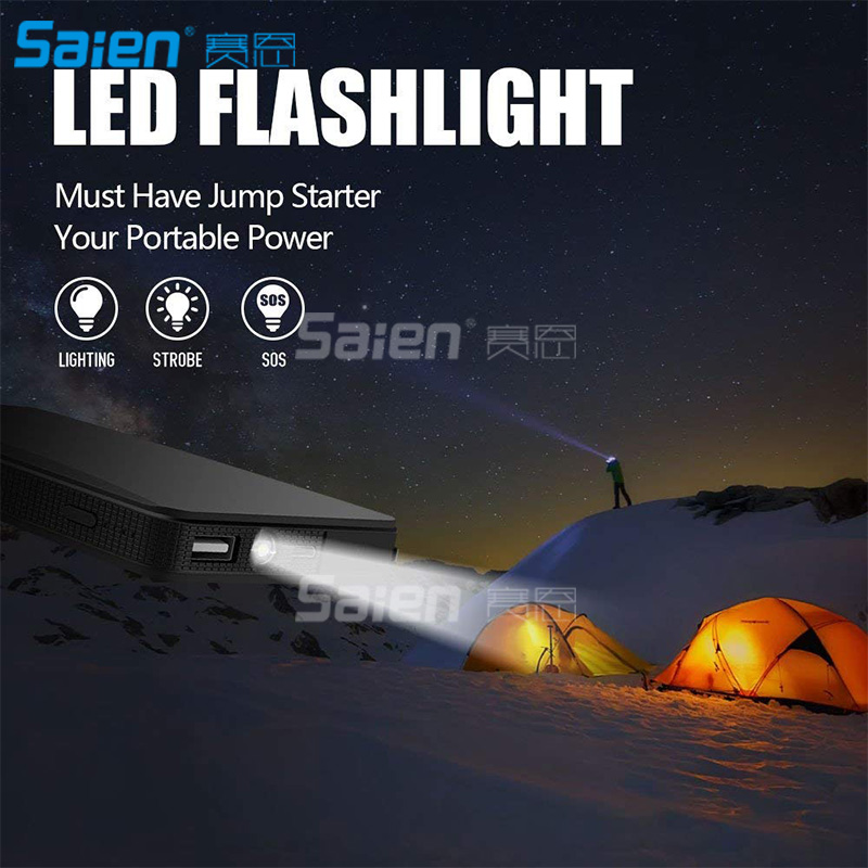 Flashlights Torches Portable Car Jump Starter 400A Peak 8000mAh Up to 25L Gas Car Mini Auto Battery Booster Power Pack with Sma