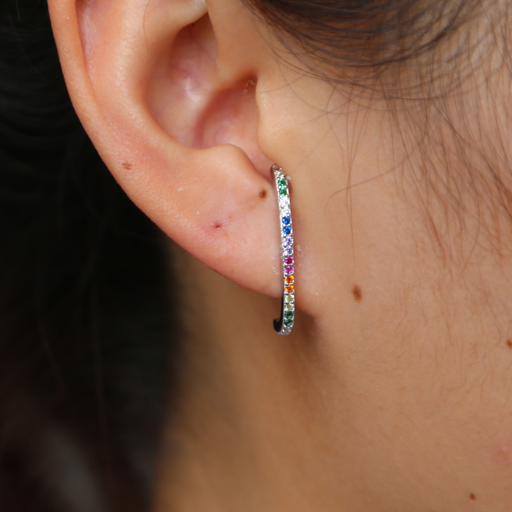 925 sterling silver simple rainbow bar stud earring long stud arround ear top to botton new arrived minimal delicate silver fine jewelry