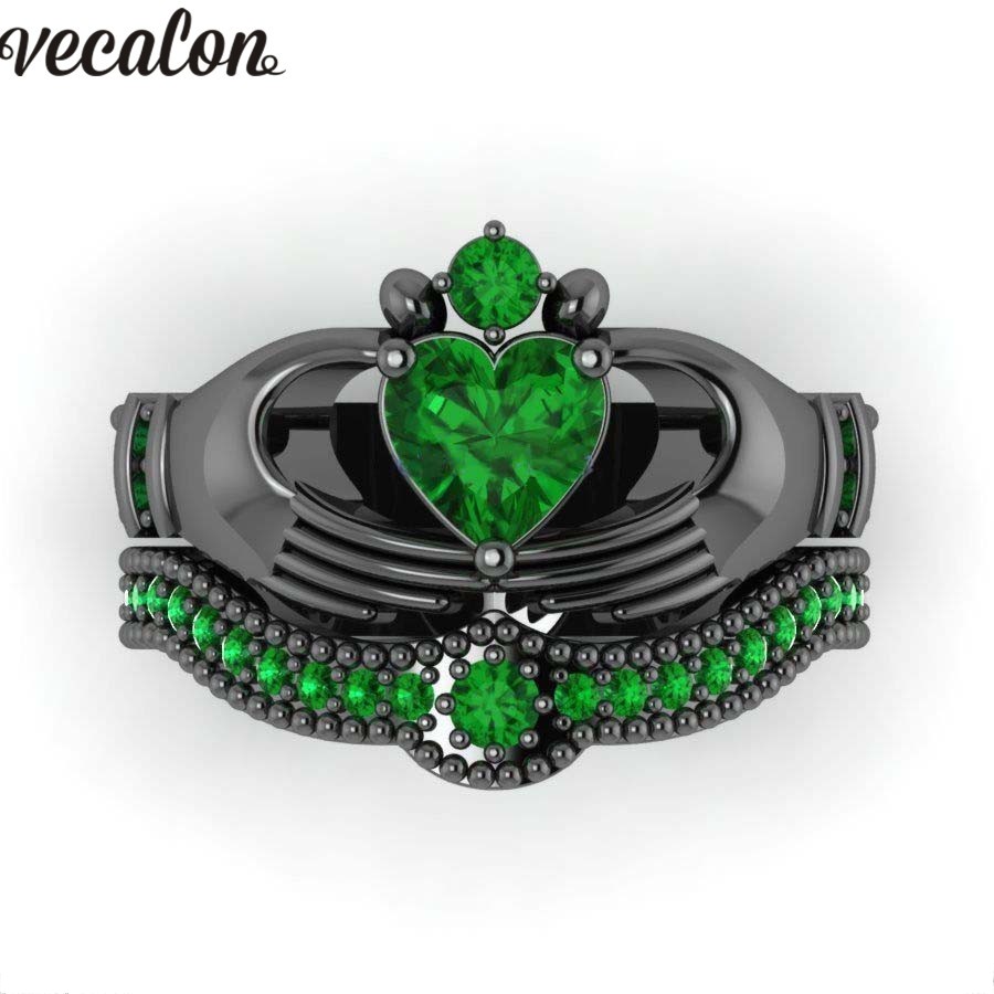 Vecalon 2 styles Green Birthstone claddagh ring 5A Zircon Cz Black&White gold filled Party wedding Band ring Set for women men
Vecalon 2 styles Green Birthstone claddagh ring 5A Zircon Cz Black&White gold filled Party wedding Band ring Set for women men
