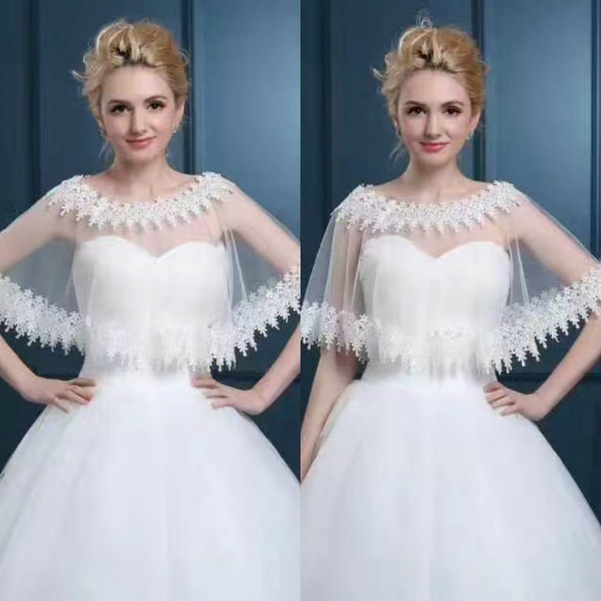 Custom Made Bridal Wraps Modest Jewel Neck Lace Applique Shawl For Wedding Dresses Sleeveless High Quality Tulle Wrap