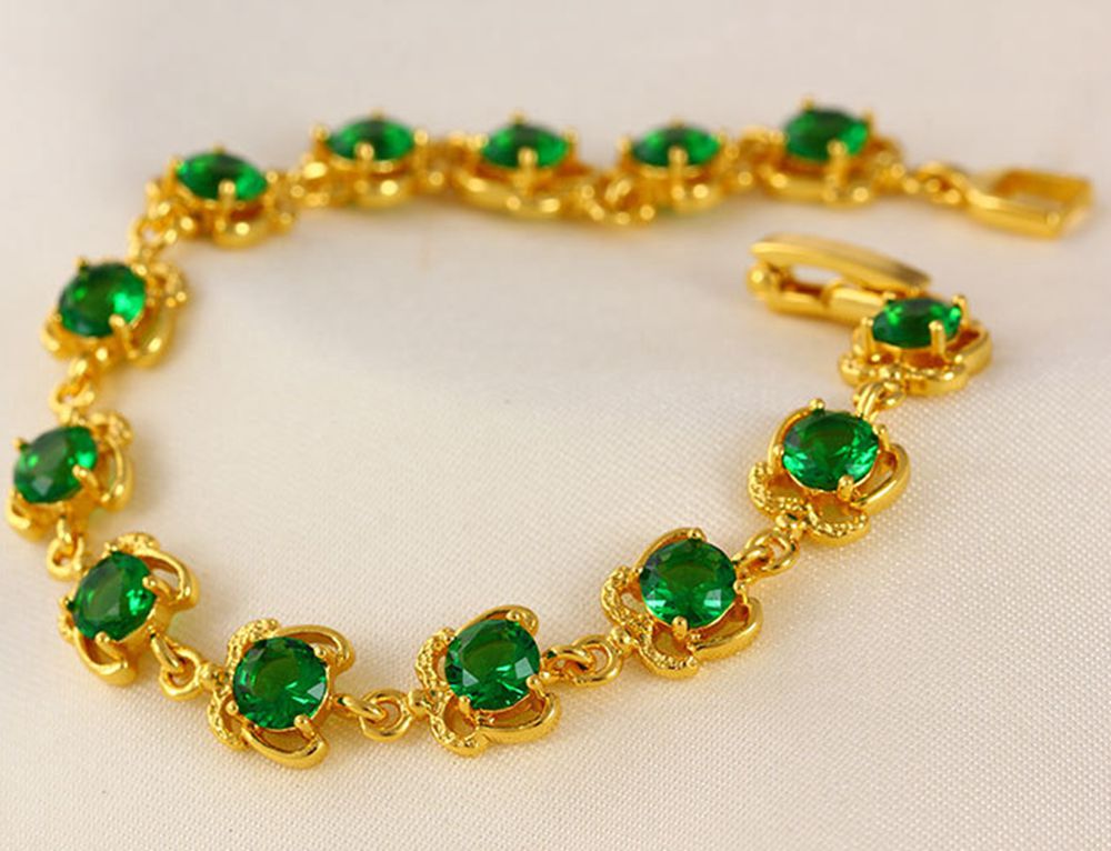 Emerald Bracelet Sparkling Jewelry 18k Yellow Gold Filled Girls Womens Bracelet Wrist Chain Gift 18cm Long Beautiful Gift