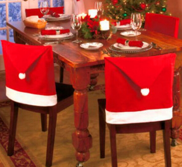 Santa Claus Hat Chair Covers Christmas Chair Back Cover Xmas Decoration for Wedding