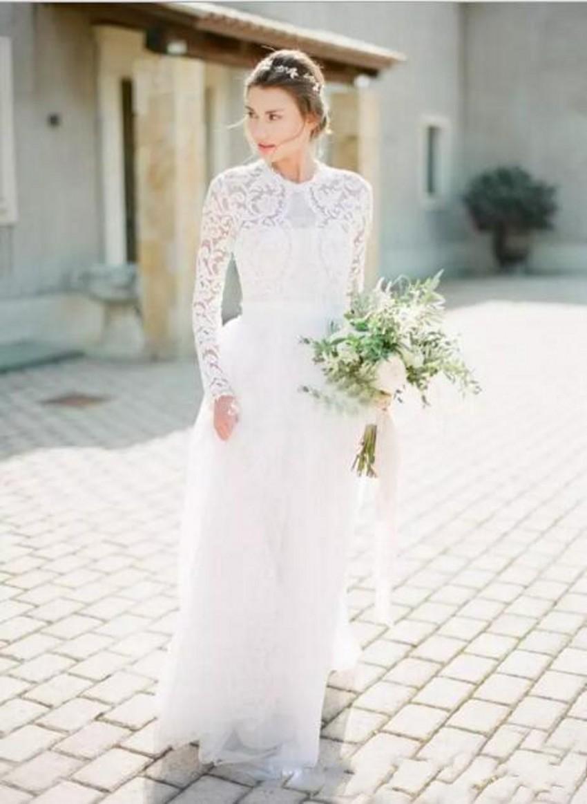 New Arrival Long Sleeve Wedding Dresses Vestidos A Line Floor Length Country Wedding Dress Bridal Gowns Jewel Neck Plus Size robe de mariée