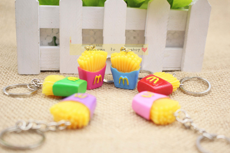 EUBFree 30pcs mixed 6 colors Mini Simulation Food French Fries Creative Personalized KeyChain Multiple Color Trinkets Wholesale