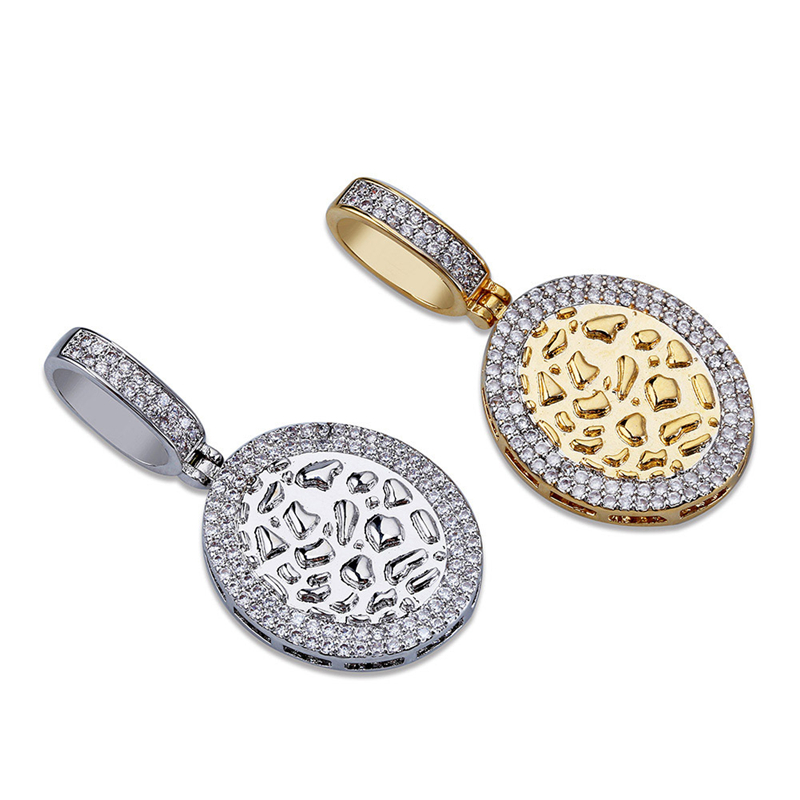 Men Fashion Hip Hop Necklace Jewelry Gold Plated CZ Round Brick Pendant Necklace for Men Women Nice Gift