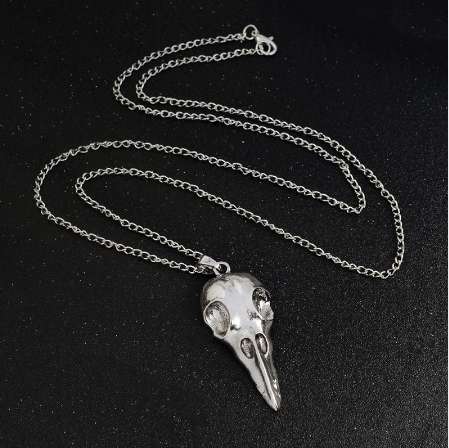 QIHE JEWELRY Pendant necklace Raven skull Bird skull pendant necklace bronze ancient silver viking jewelry Necklace for men
