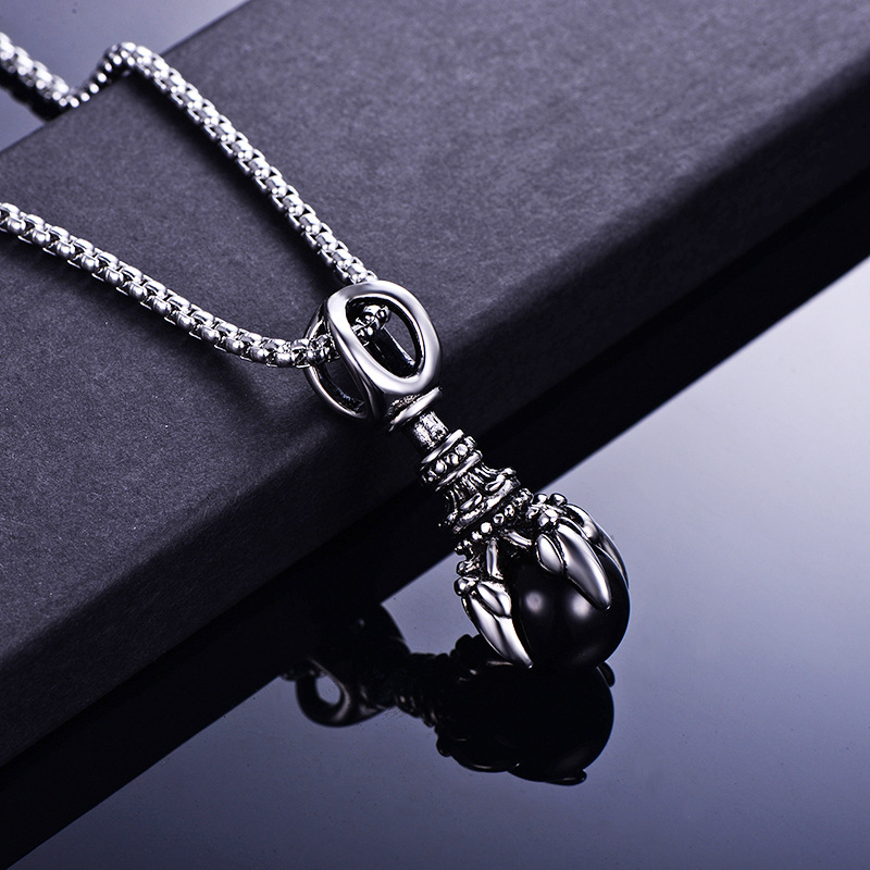 Stylish Men's 316L Stainless Steel Pendant Necklace with King Kong Dragon Claw Motif & Clear Glass Beads