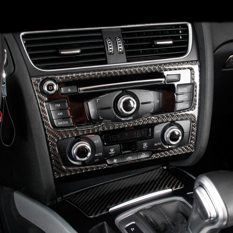 Carbon Fiber Interior Trim Air conditioning CD Control Panel Cover Frame Car Styling Stickers For Audi A4 B8 A5 Q5 Accessories